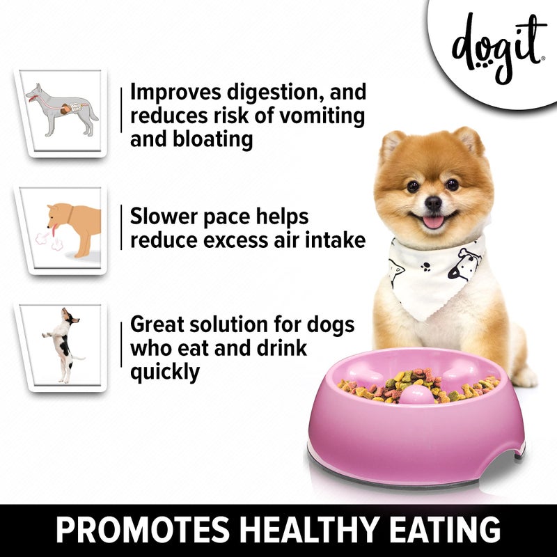 Dogit Go Slow Anti-Gulping Dog Dish, Slow Feeding Dog Bowl Suitable for Wet or Dry Food, Small, Pink - Image 2